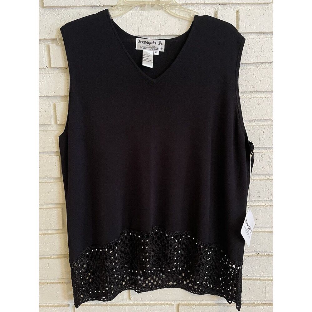 Joseph A. sz. 2XL Sleeveless Knit Tank Top Black Crochet Squares &‎ Beads NWT
